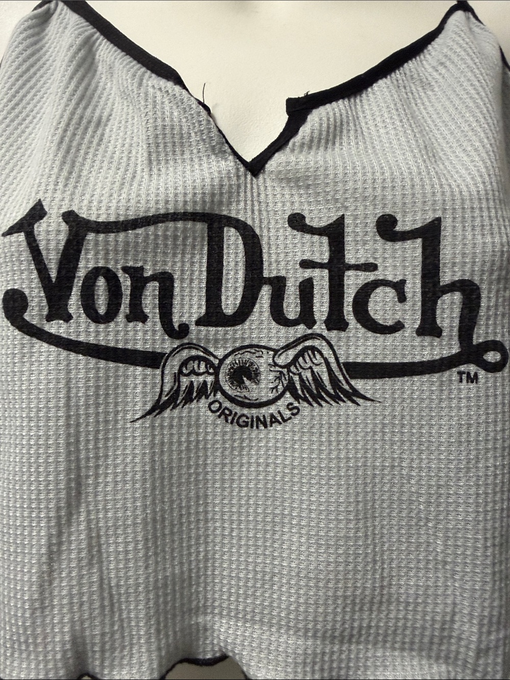 Von Dutch Grey & Black Waffle Halter Crop Tank - Picture 3 of 8